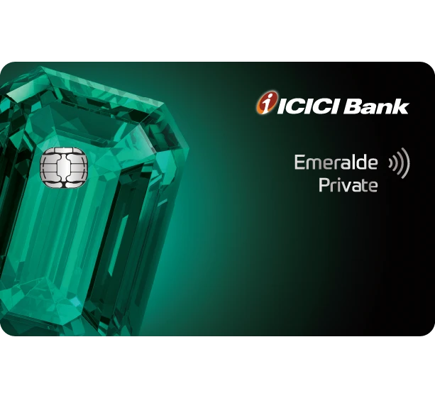 ICICI Bank Emeralde Private card displayed with contactlesss payment symbol