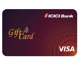 ICICI Bank gift card with maroon festive design and Visa logo on right