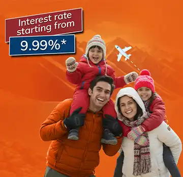  Personal loan offer starting at 9.99% valid until Feb 28, 2026. Happy family in winter clothes.