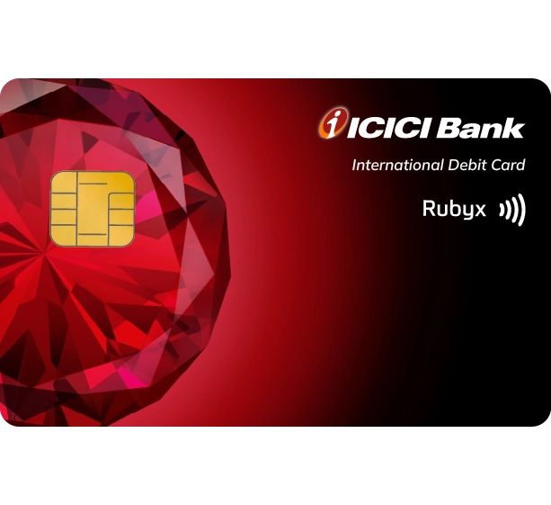 ICICI Bank rubyx card featuring a red background.