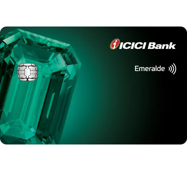 ICICI Bank Emeralde Private card displayed with contactlesss payment symbol