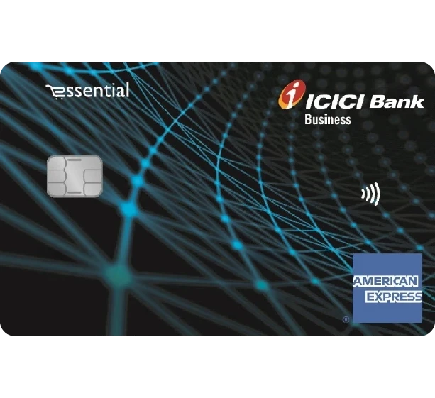  ICICI Bank Essential Business card with netword design and American Express logo.