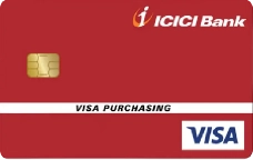 ICICI Bank Visa Purchasing credit card in red design.